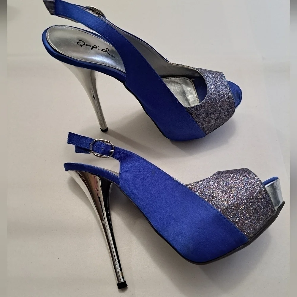 Quipid Satin & Glitter Open Toe Slingback Sandal